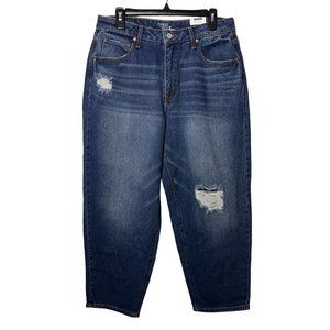 NWT Time & Tru long distress with fraying denim blue jeans with pockets size 16